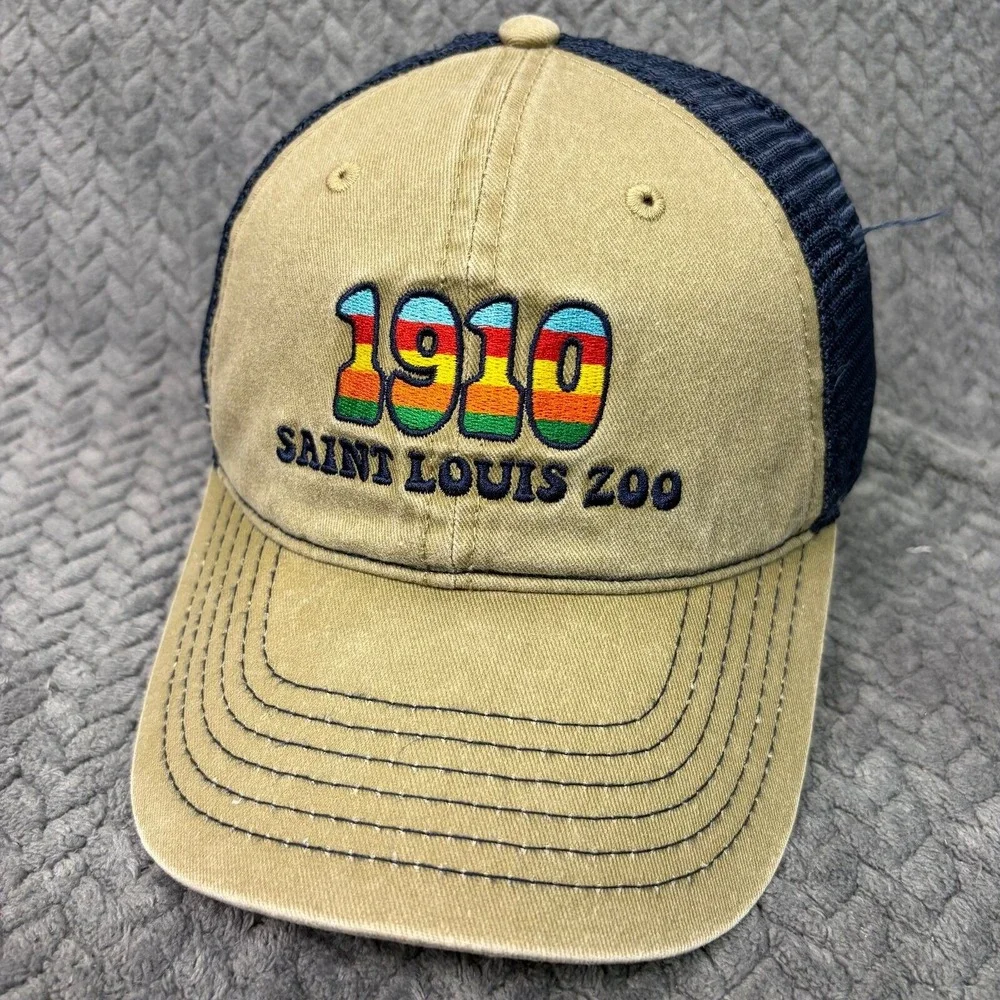 Saint Louis Zoo 1910 Trucker Hat Tan Navy Blue Mesh Snapback Cap